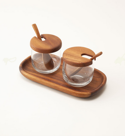 ASPLUND Wood Collection 2PCS Oval Glass Jar Cutlery Set