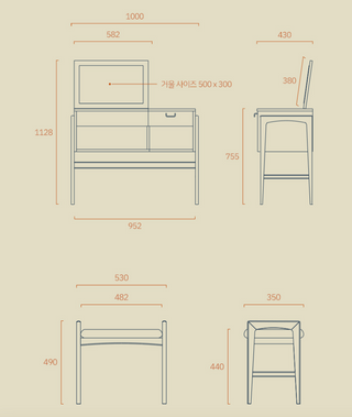 Korea RosaMansion BRUNA Dressing Table with Stool