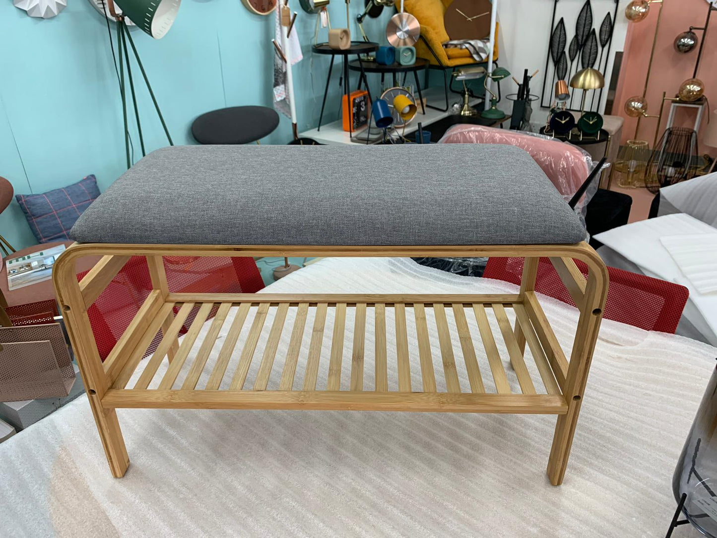 Bench Dure Bamboo with Grey Fabric